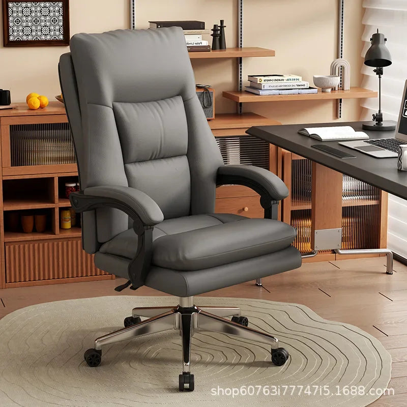 KIMLUD, Leather Boss Chair Office Chair Recumbent Back Study Chair Ergonomic Home Computer Chair, KIMLUD Womens Clothes