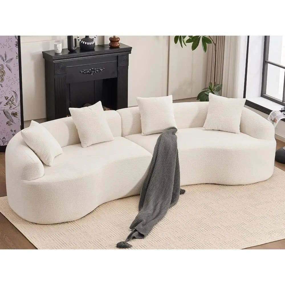 Chenille Curved 4-Seater Sectional Sofa With Plush Pillows — Ivory | KIMLUD