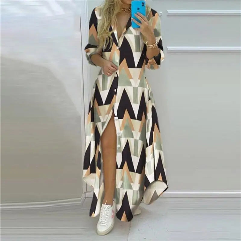 Maxi Dress – Boho Printed – Polyester – Loose | KIMLUD