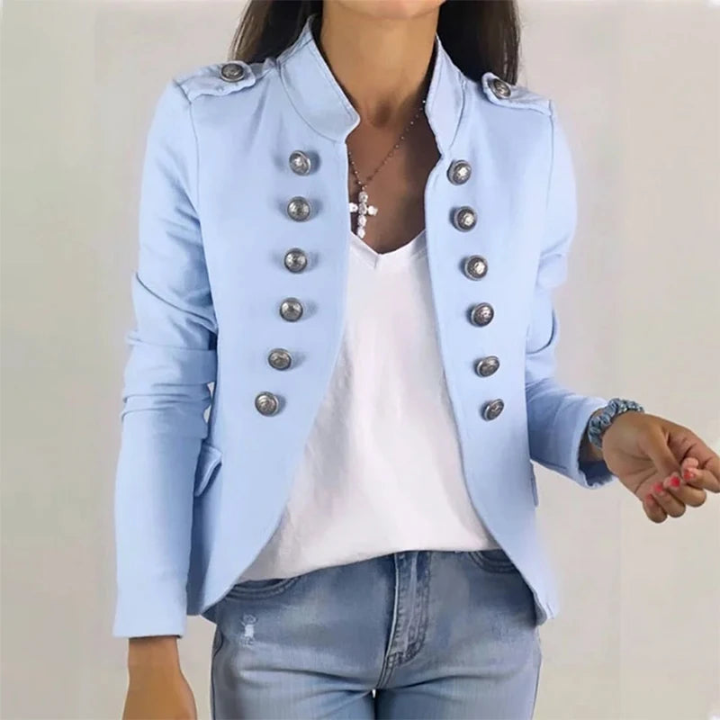 Everyday Stand Collar Long Sleeve Double Breasted Jacket Women Spring Fashion Slim Fit Top Elegant All-match Jacket Outerwear
