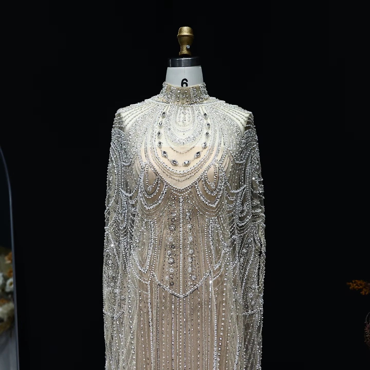 Jancember LSZ080 Luxury Beaded Nude Arabic Evening Formal Party Dresses With Shawl