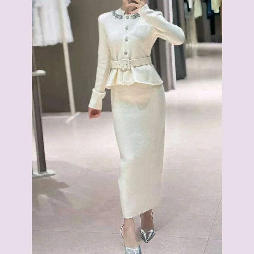 white-knit-two-piece-style-dress-with-rhinestone-button-belt-fitted-long-length-womens-dress-2025-fall-new-arrivalkimlud-womens-fashion-34624126