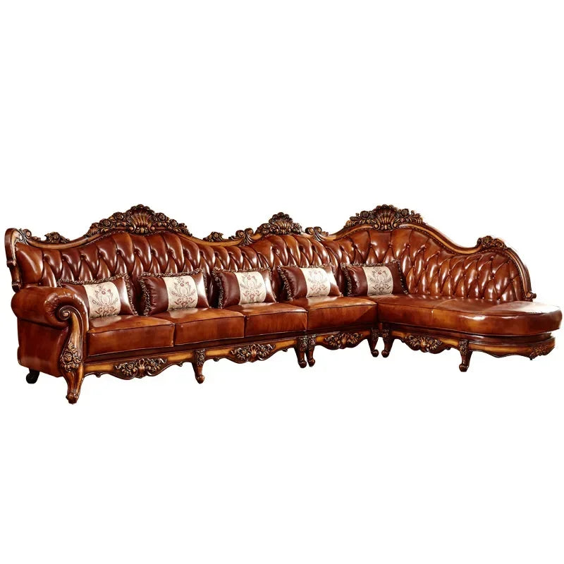 Wood Brown European Sofas Waterproof Armrest Luxury Floor Lounges Couch Puffs Nordic Designer Canape Salon Furniture Home