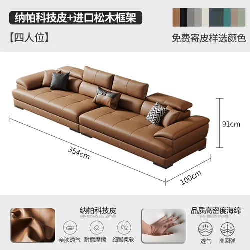 Genuine Leather Sectional Sofa Modular Corner — Camel Tan | KIMLUD