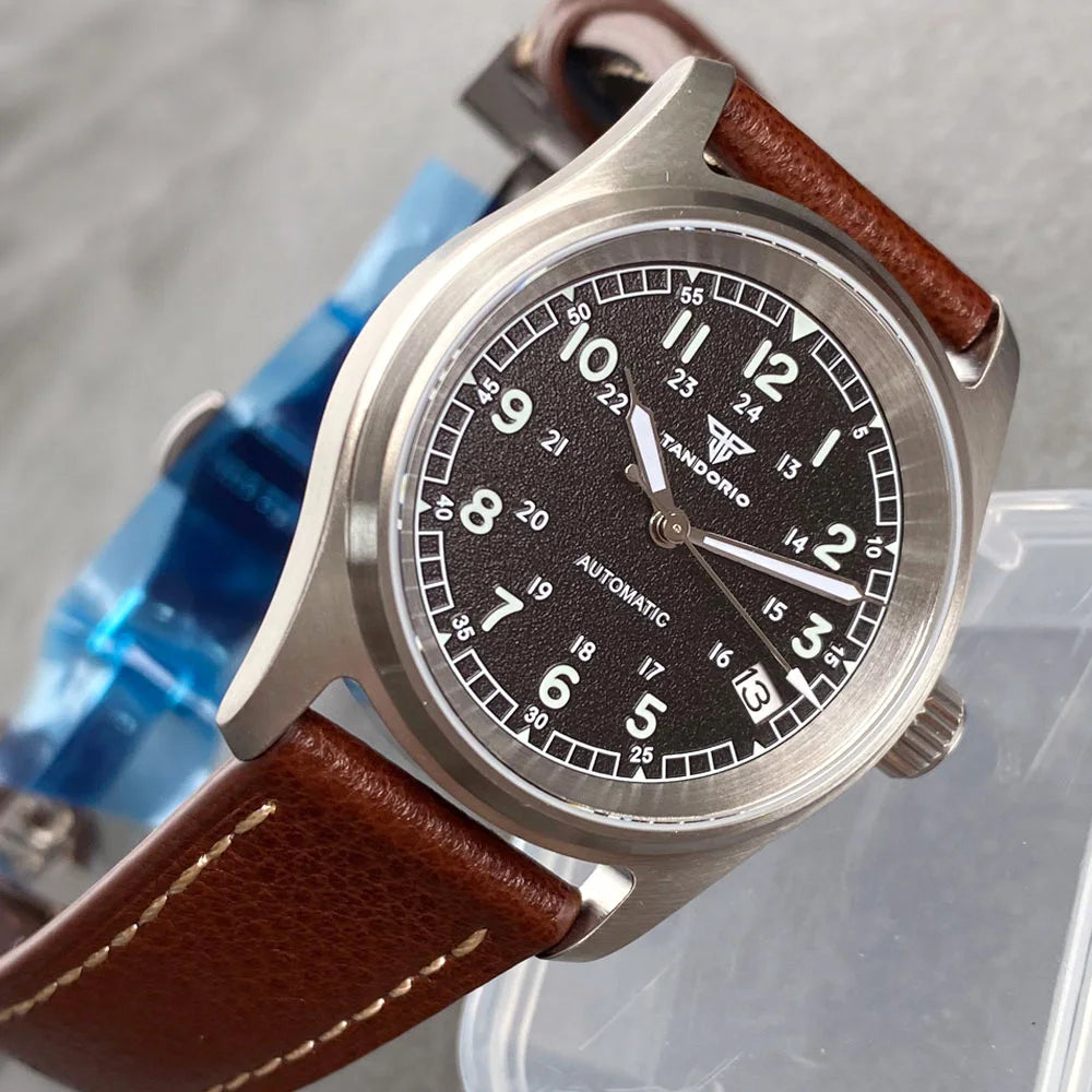 Tandorio 20ATM Waterproof Diver 36mm Field Watch Men NH35 Mechanical Movt Black White Dial Luminous Sapphire Glass 3.8 Auto Date