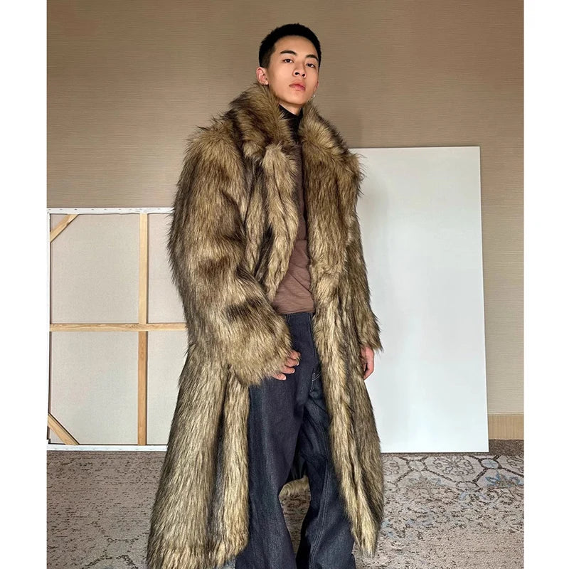 Fur Coat – Lapel Long Overcoat – Wolf Fur, Fox Fur | KIMLUD