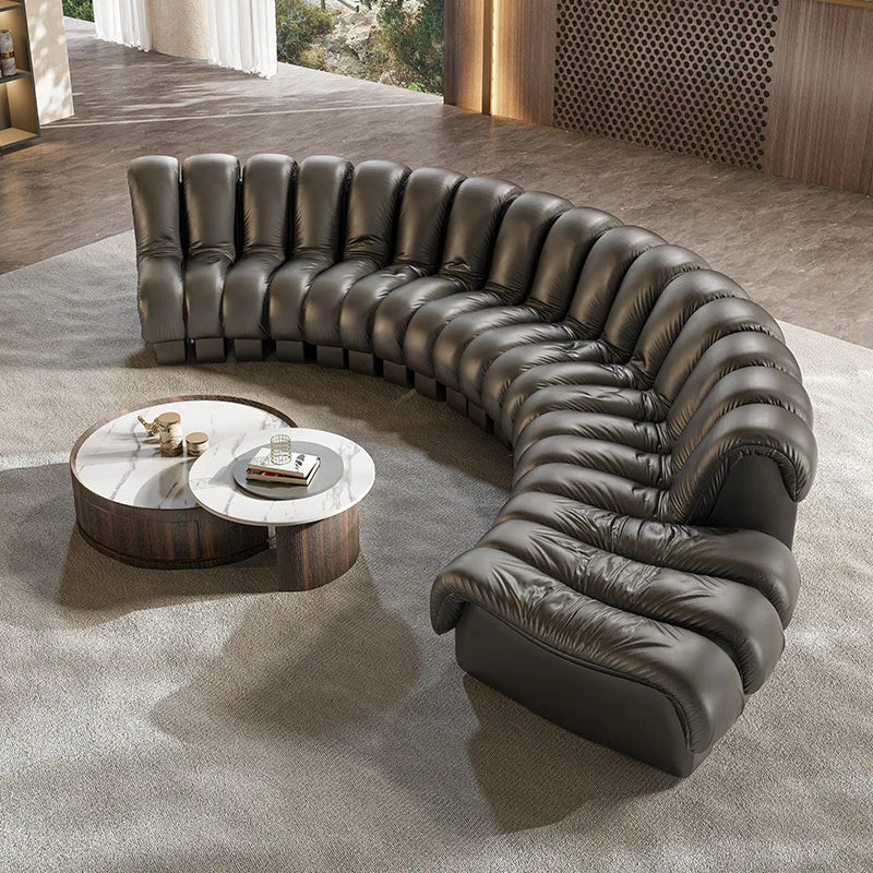 Artistic Leather Snake Curved Sofa — White | KIMLUD