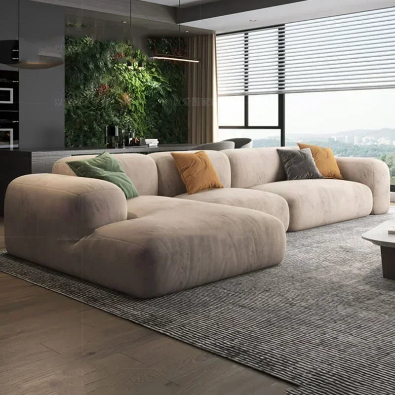 Modern Fabric Sofa Bed Foam Cushions — Beige | KIMLUD
