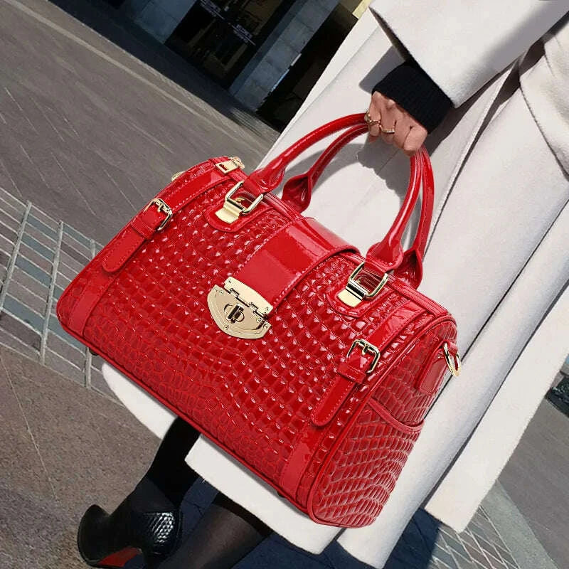 KIMLUD, Leather handbag for women - new style, elegant Boston-style women's bag, lady's large capacity shoulder bag for moms, KIMLUD Womens Clothes