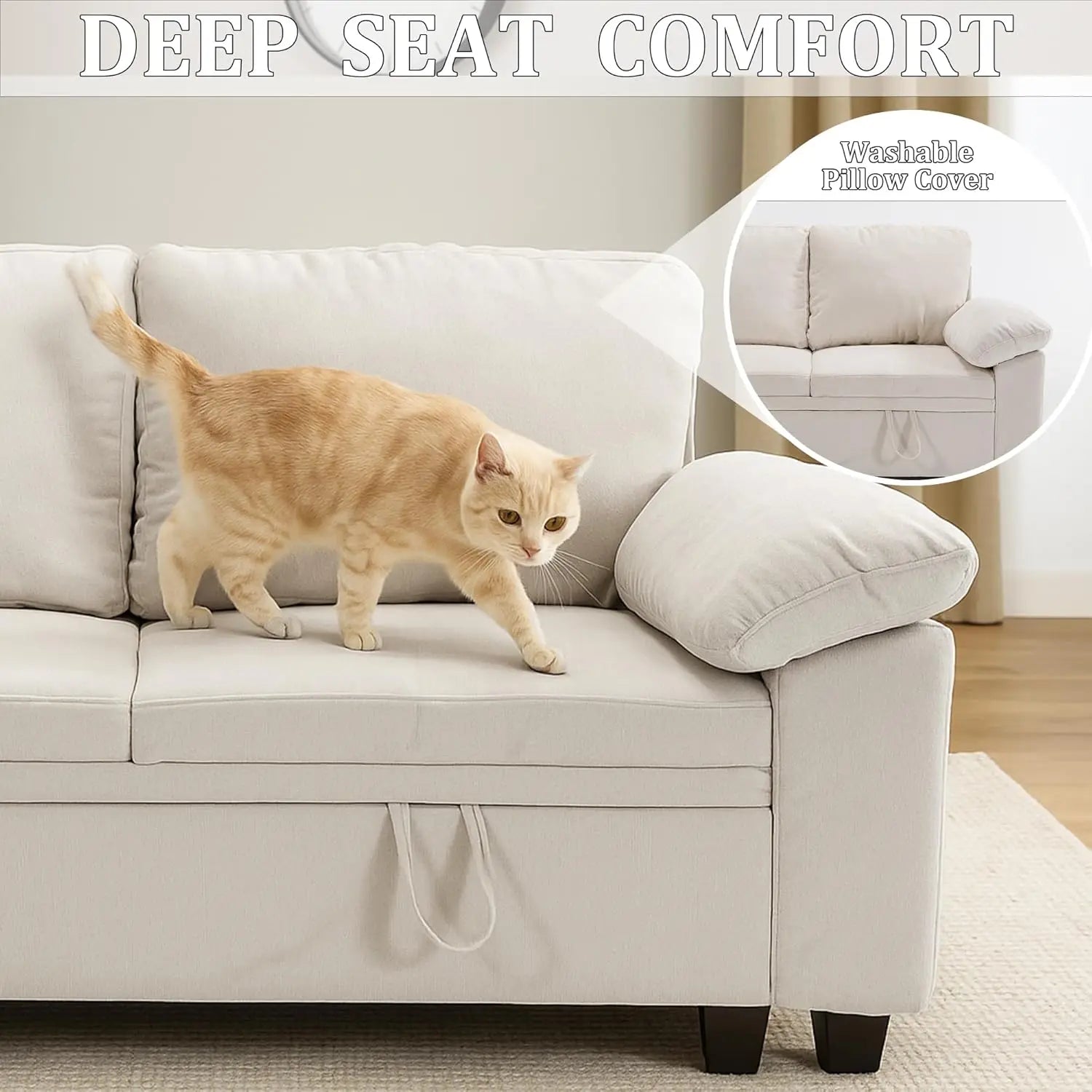 108in L-Shaped Sleeper Sectional Sofa Bed with Storage, Chenille, 5-Seat Modular for Living Room Apartment, Customized