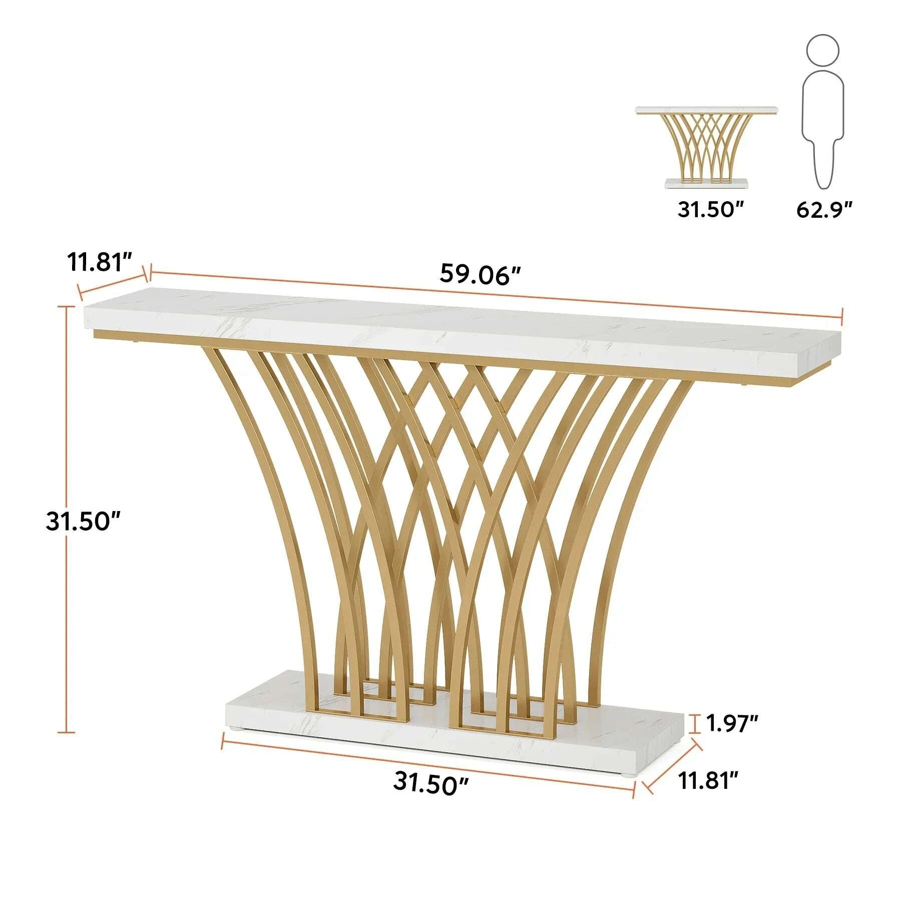 KIMLUD, Tribesigns 59 inch Gold Console Table, Modern Entryway Table with Grid-Shaped Metal Base for Entrance, Hallway, Entryway, KIMLUD Womens Clothes