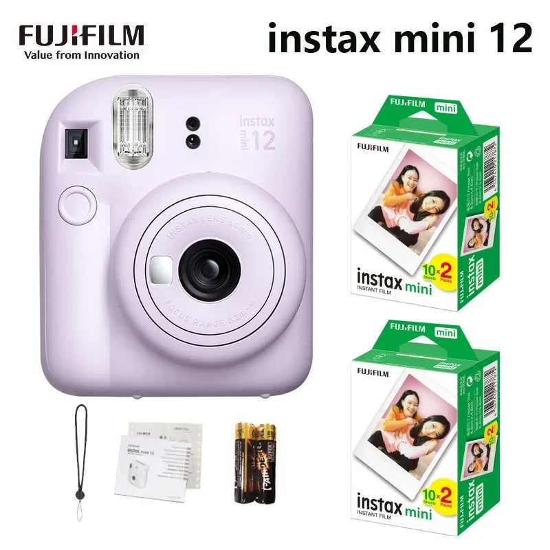 Genuine Fujifilm Instax Mini 12 Instant Camera With 20 Sheets Mini Film Paper Camera Shoulder Strap Bag Accessories Gift Suit