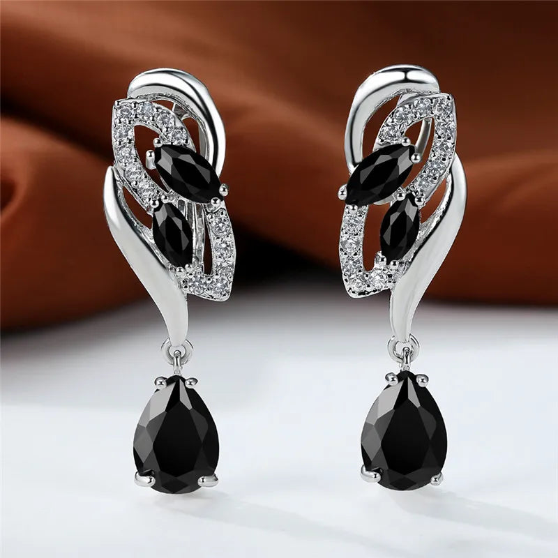 Crystal Zircon Clip Earrings Rainbow Stone — Blue | KIMLUD