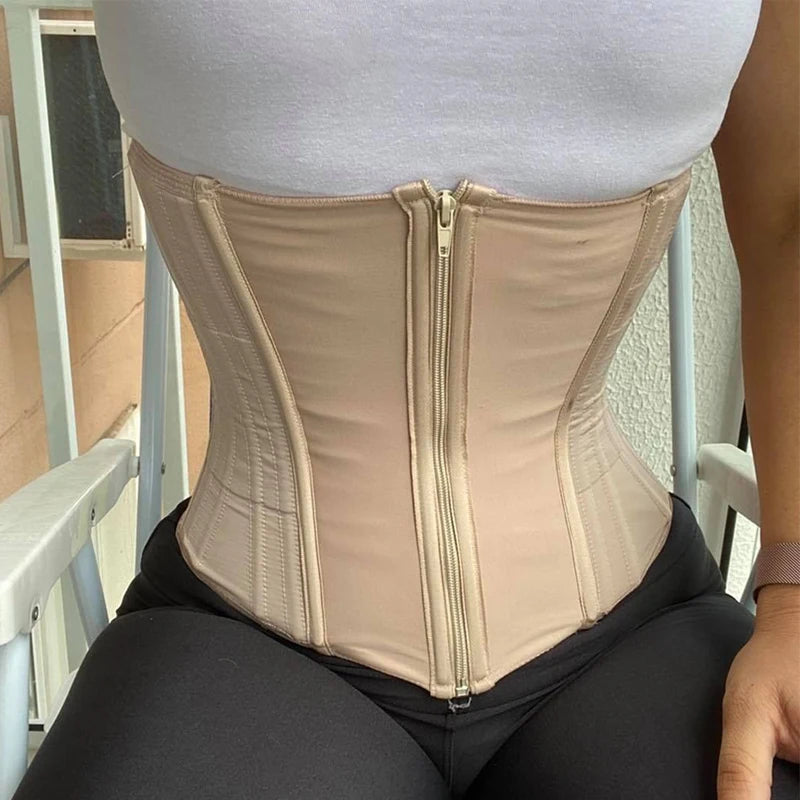 Double Compression Adjustable Zipper Body Sculpting Steel Bone Abdomen Belt Rubber Waist Belt