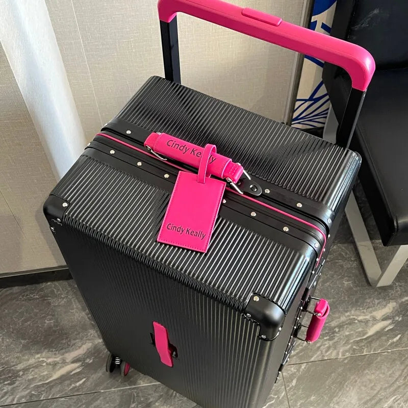 Aluminum-Frame Carry-On Suitcase Wide-Handle — Black | KIMLUD