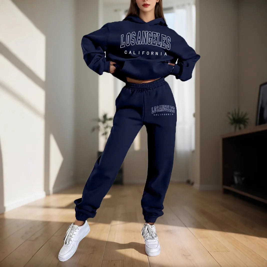 Two Piece Hoodie Set – Letter Print – Loose – Hooded | KIMLUD