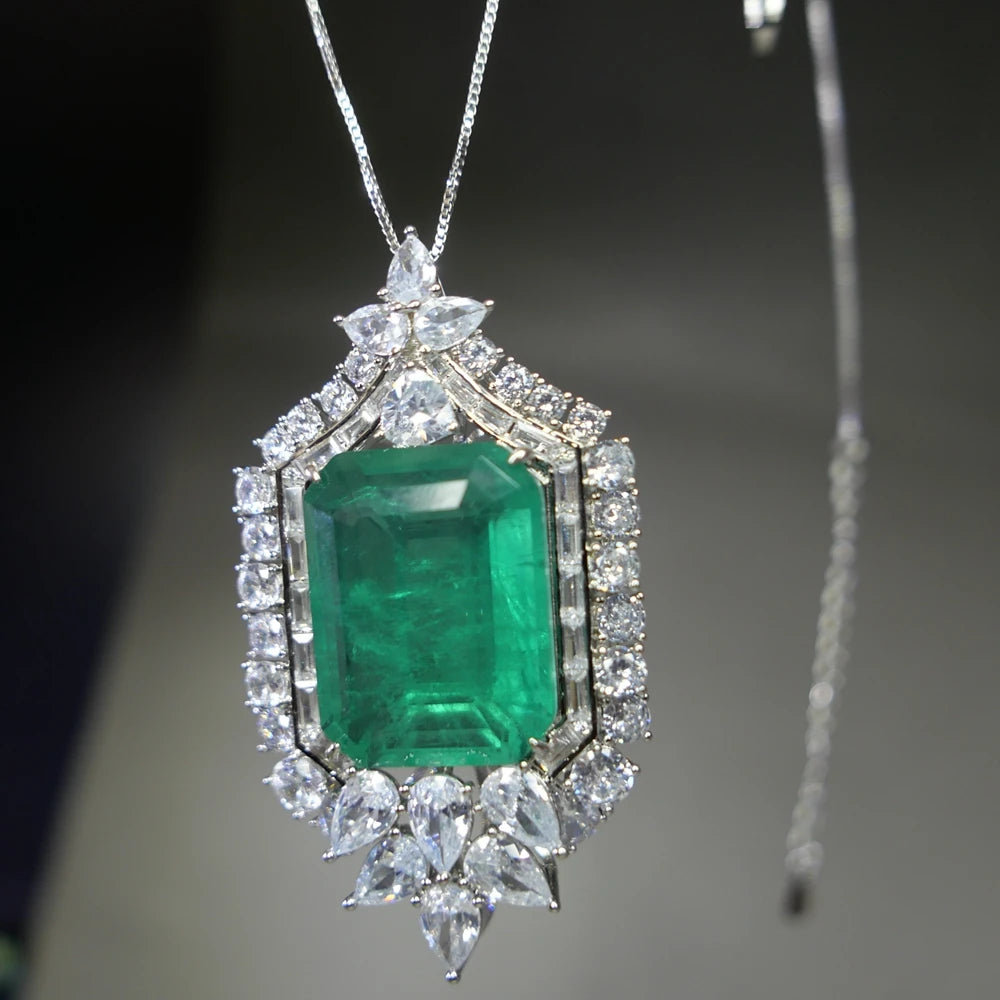 KQDANCE Large 20*26mm Green Stone Lab Emerald Pendant For All-matching CZ Diamonds Tennis Chain Necklaces Wedding Jewelry Woman