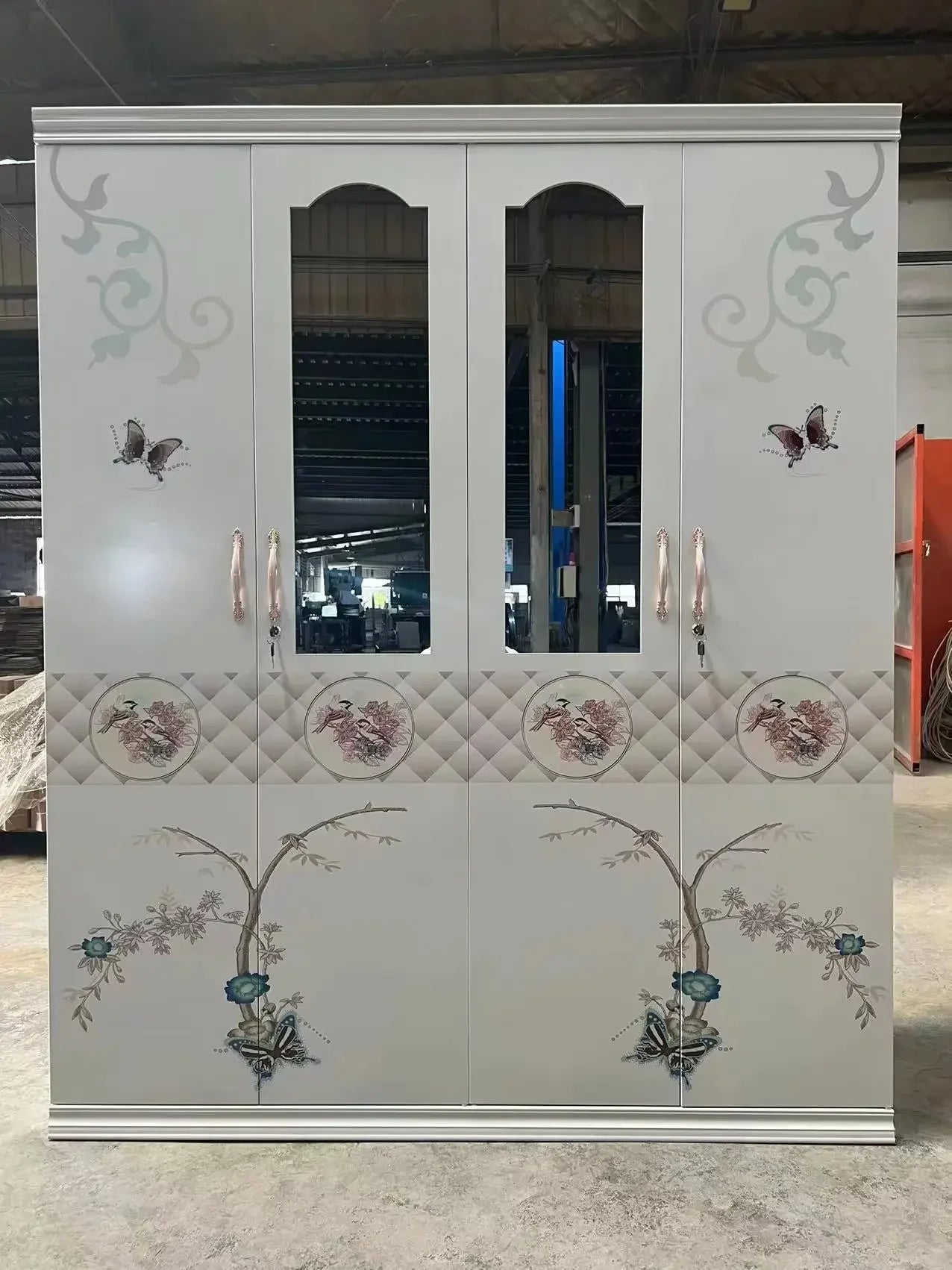 A White Modern Locker Bedroom Clothes Storage Metal Swing Doors Steel Wardrobe With Mirror