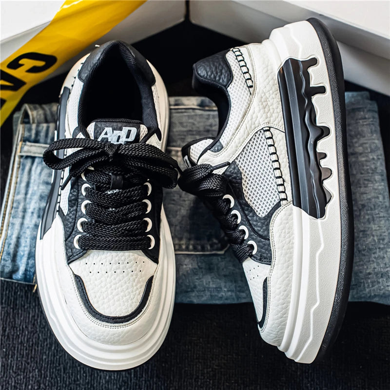 Men's Color-Blocked Thick-Soled Sneakers, Student Casual Wear-Resistant Skate Shoes, Breathable Street Fashion Men's Shoes 2026 New Model