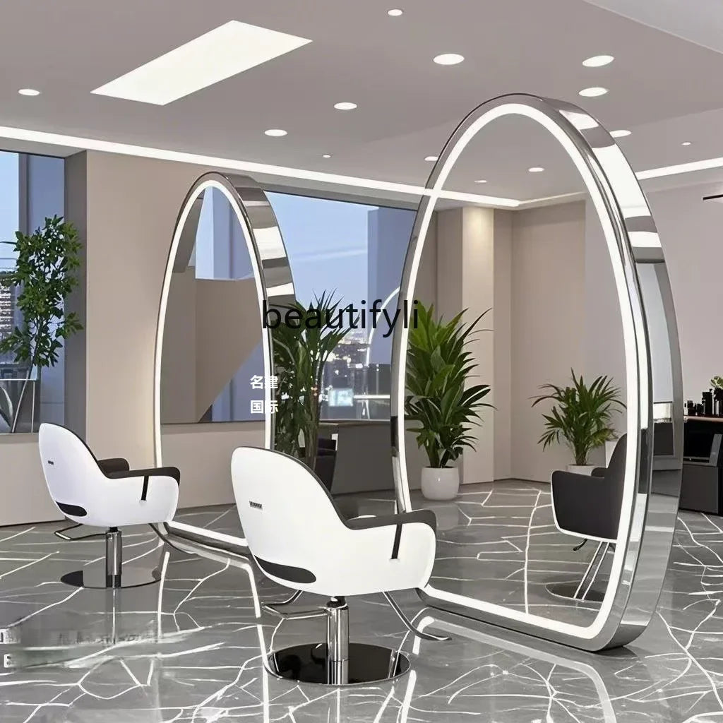 AY7Hairdresser mirror, special hairdresser mirror table double-sided floor mirror with lamp, light luxury high-end