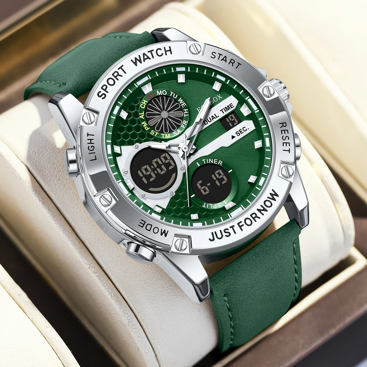 LIGE FOXBOX Fashion Electronic Watches for Men Leather Military Casual Sports Waterproof Dual Digital Display Quartz Chronograph