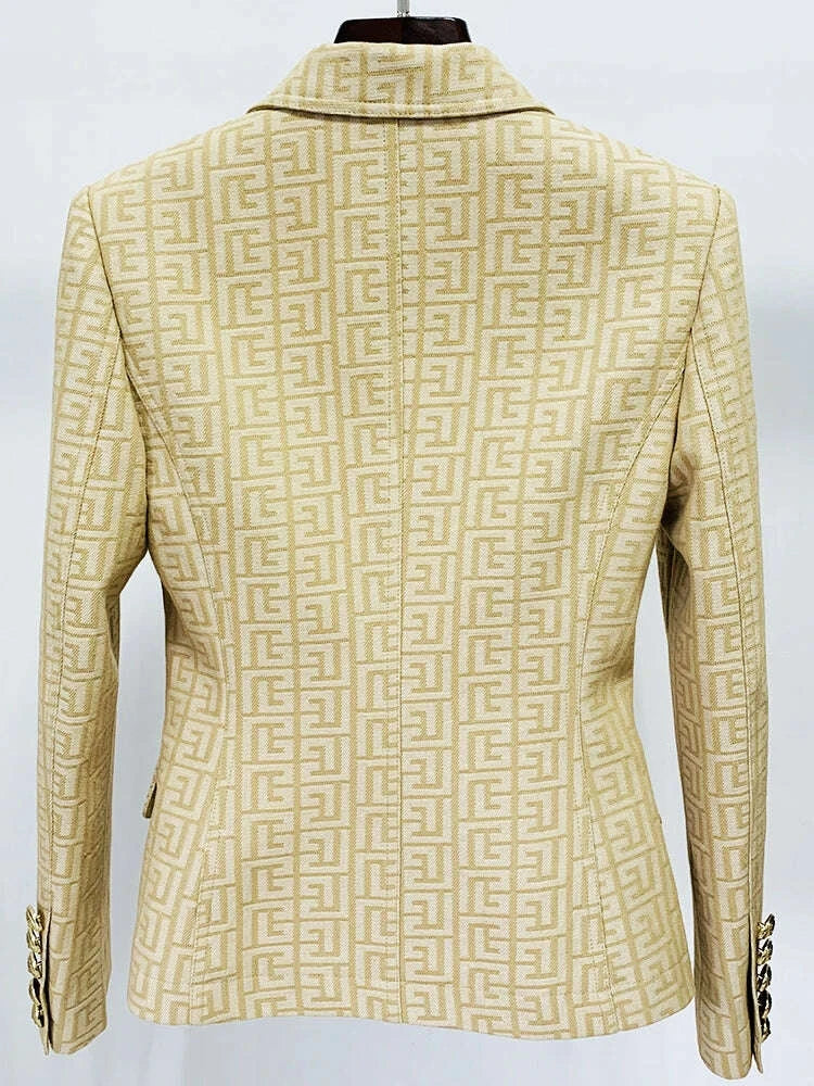KIMLUD, HIGH STREET Newest Fashion 2025 Runway Designer Jacket Women's Top Stitching Classic Lion Buttons Monogram Jacquard Blazer, KIMLUD Womens Clothes