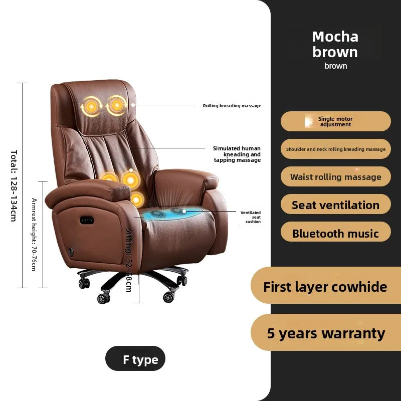 Genuine Leather Executive Office Chair Massage — Cream | KIMLUD