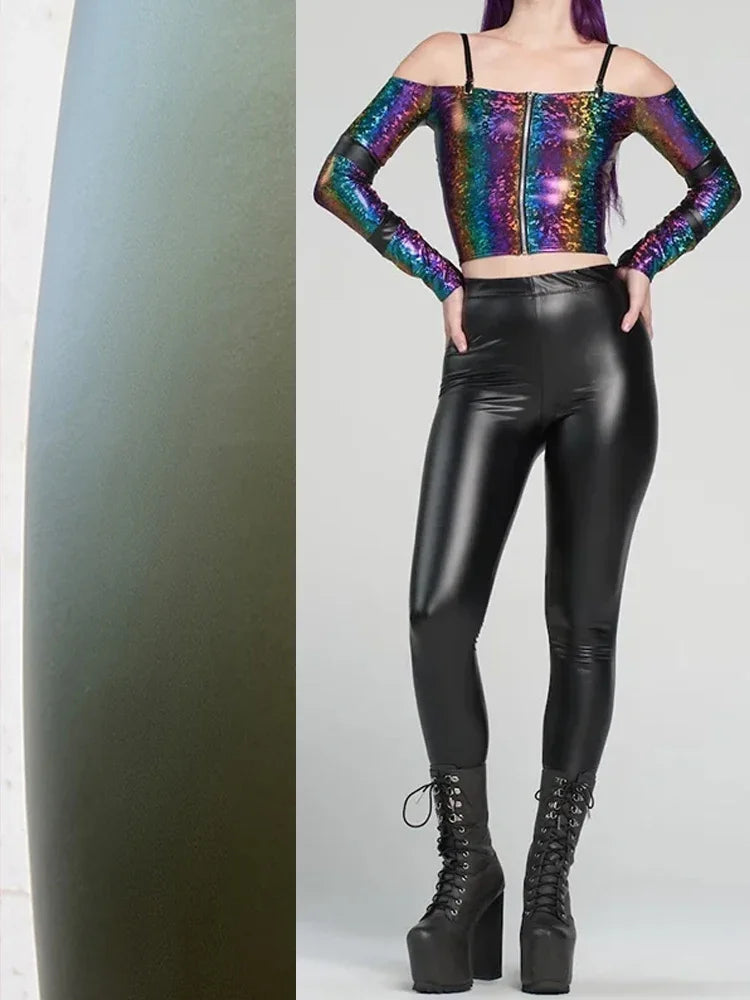Women High Waist Stretch Faux Leather Seameless Leggings Ladies Solid Color PU Bodycon Pencil Pants Sport Party Trousers Custom