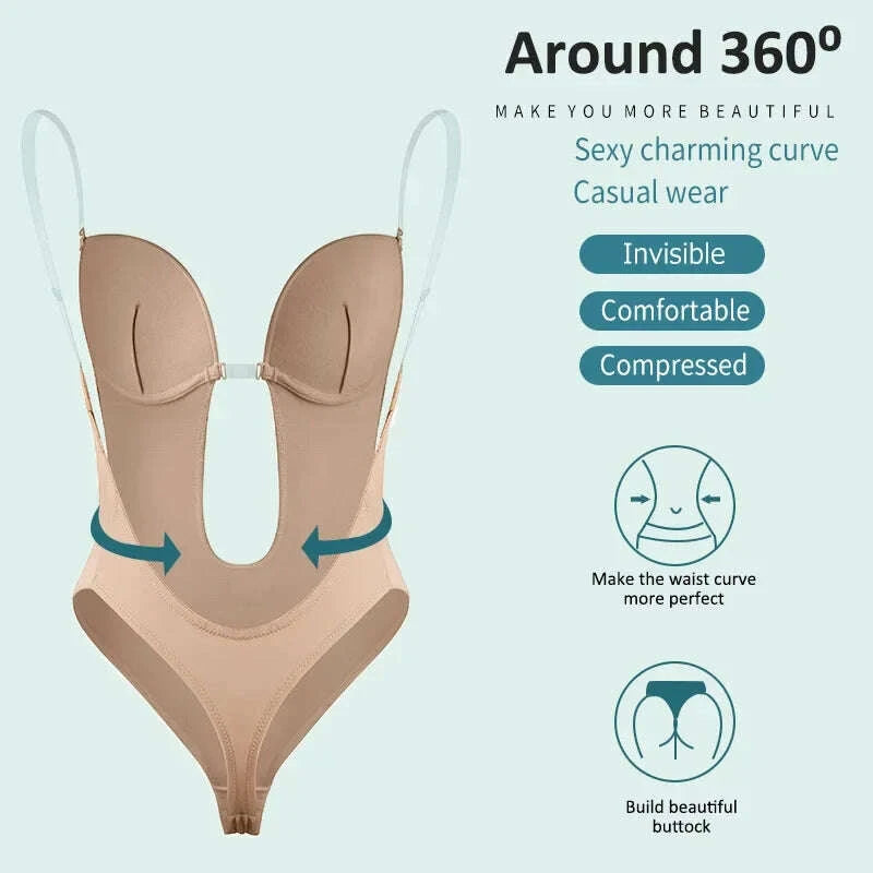 KIMLUD, Women Full Body Shaper Bra Backless Bodysuit Thong Invisible Shapers Tummy Control Shapewear Girdles Sheath Slimming Underwear, KIMLUD Womens Clothes