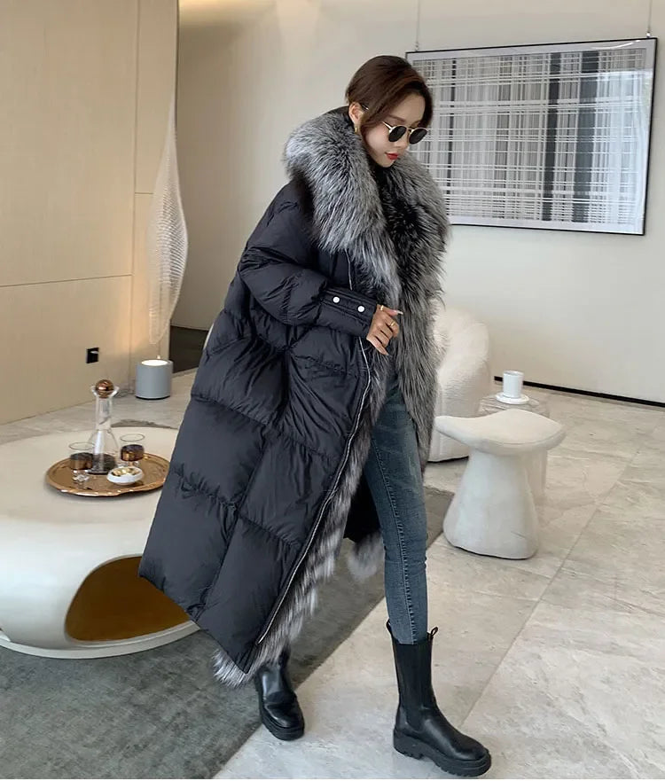 Hot Sales New Winter Long Goose Down Female Parka Fashion Thicken Warm Down Jacket with Large Real Fox Fur Collar Women Overcoat