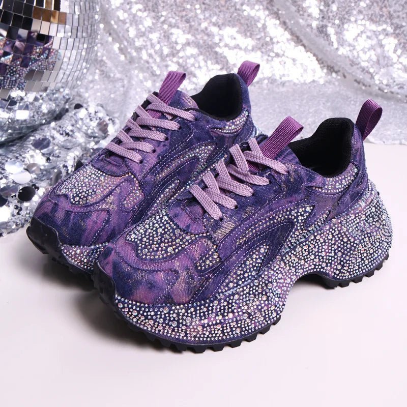 Women's Sneakers – Crystal Embellished Platform – PU Insole | KIMLUD