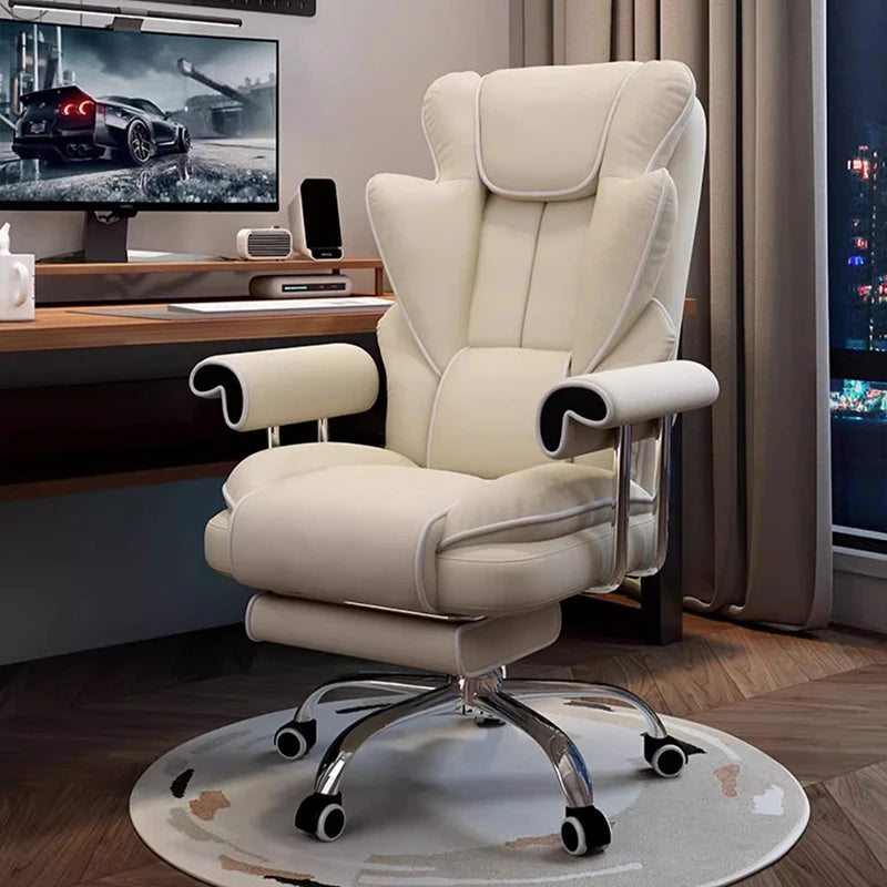 Ergonomic Kneeling Office Chair Cortex Upholstery With Contoured Backrest And Five-Star Mobility — Cream Ivory | KIMLUD