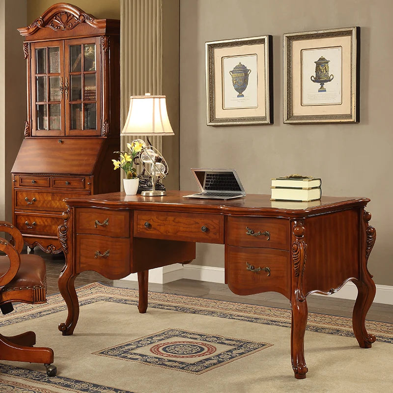American solid wood desk home computer office rack combination writing desk chair