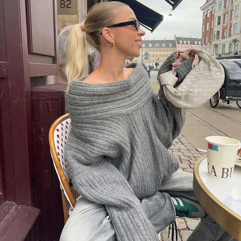 KIMLUD, Knitting Off The Shoulder Long Sleeve Women'S Tops Skirt Women'S Sets Sweatshits Sweater Streetwear Wholesale Clothes, KIMLUD Womens Clothes