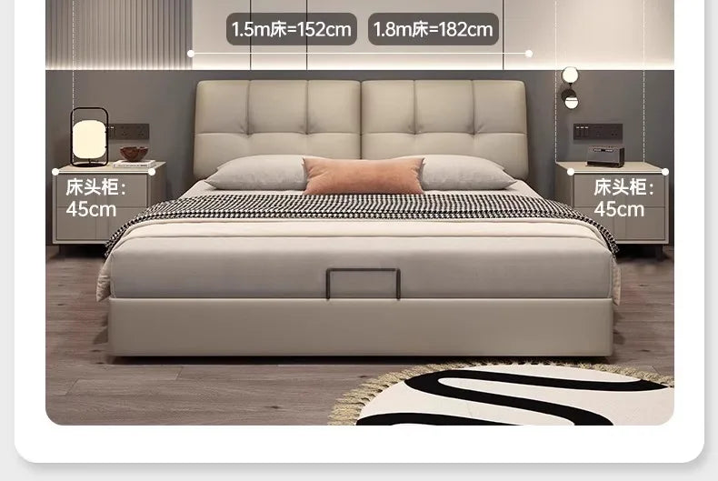 Minimalist Leather Storage Double Bed Modern Frame — Dove Gray | KIMLUD
