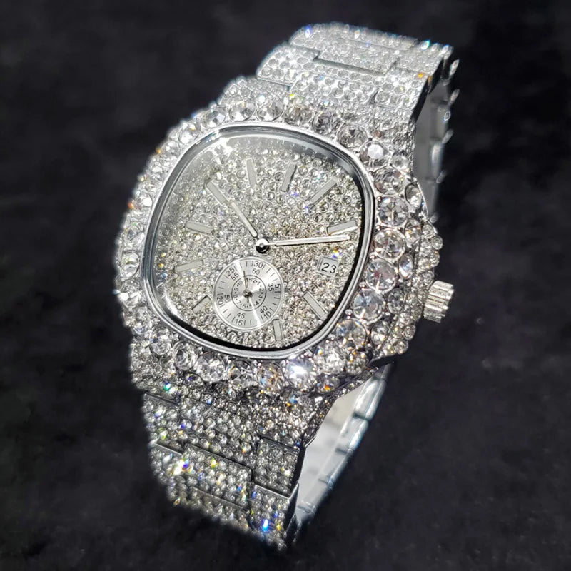 New Hip Hop Watches For Men Luxury Iced Out Quartz Wristwatch Fashion Fully Diamond Waterproof Luminous Male Clock Hot Sale 2022
