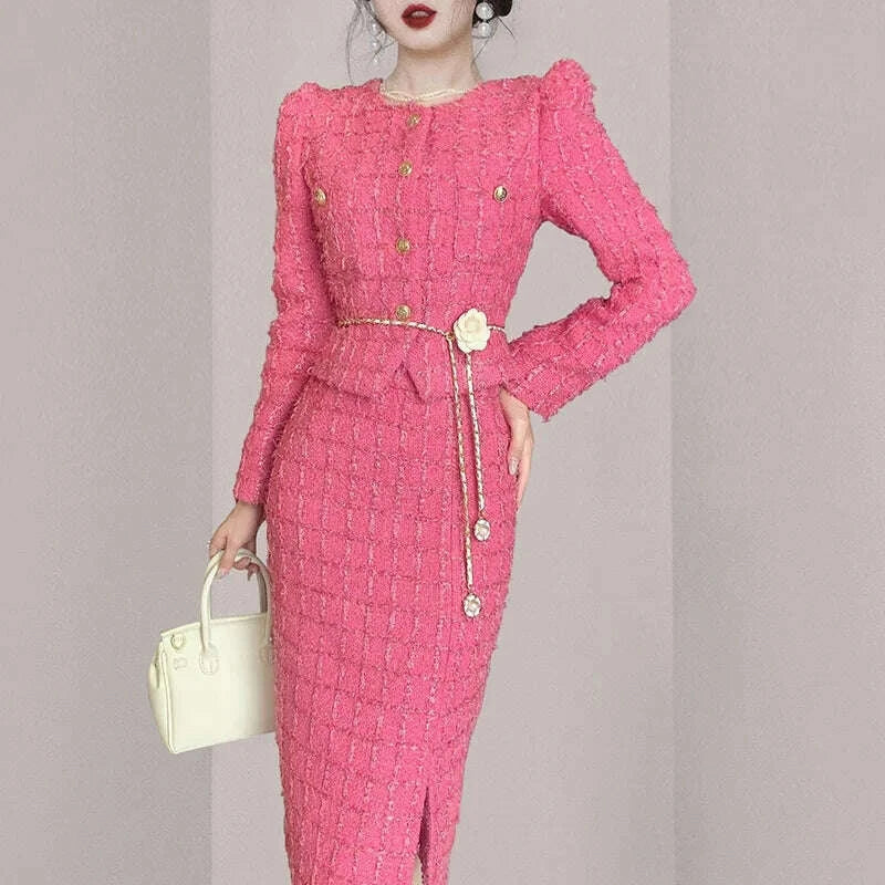 KIMLUD, Insozkdg 2024 New Trendy Skirt Suits Autumn Chic Style Two-Piece Set Elegant Charm Women Female Office Lady Girl High Quality, KIMLUD Womens Clothes