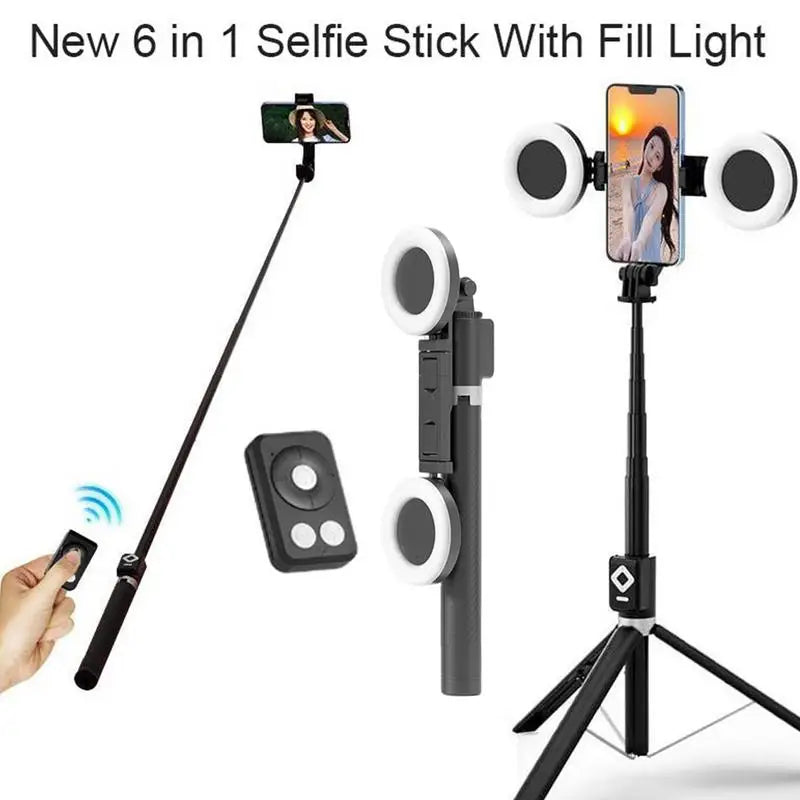 6 In 1 Selfie Stick Tripod Portable 67Inch Height Tripod Stick With Wireless Remote Cell Phone Holder Travel Phone