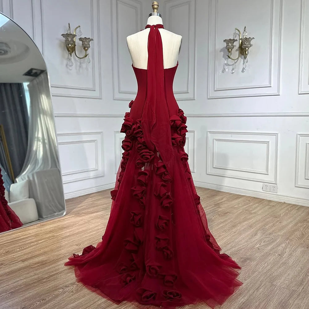 Serene Hill 2025 Pink Chiffon Strapless Sideslit Prom Dress Formal Party Wine Red Flowers Gown Rose Collar GLA72568 Customized