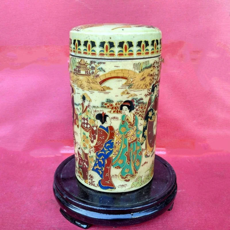 Chinese Creative Antique rose porcelain Tea Jar Tea Tube Home Collection Ornament Crafts