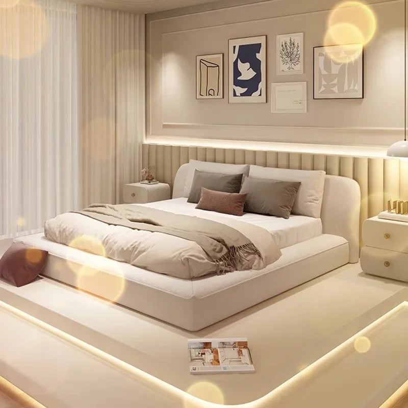 Minimalist Modern Wood Queen Size Bed With Storage — White | KIMLUD