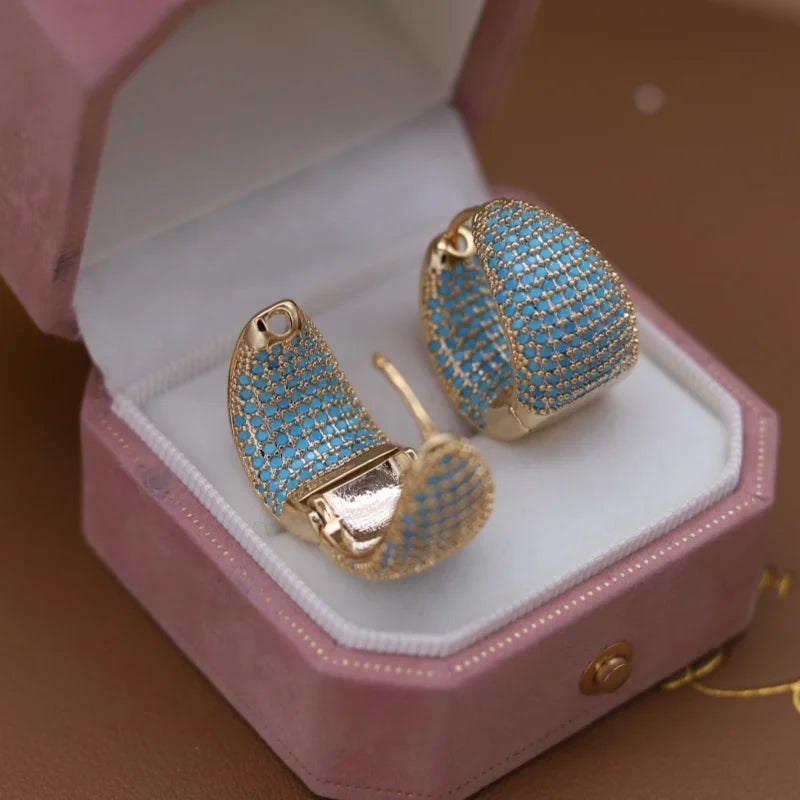 14K Plated Hoop Earrings Water-Drop Large — Blue | KIMLUD