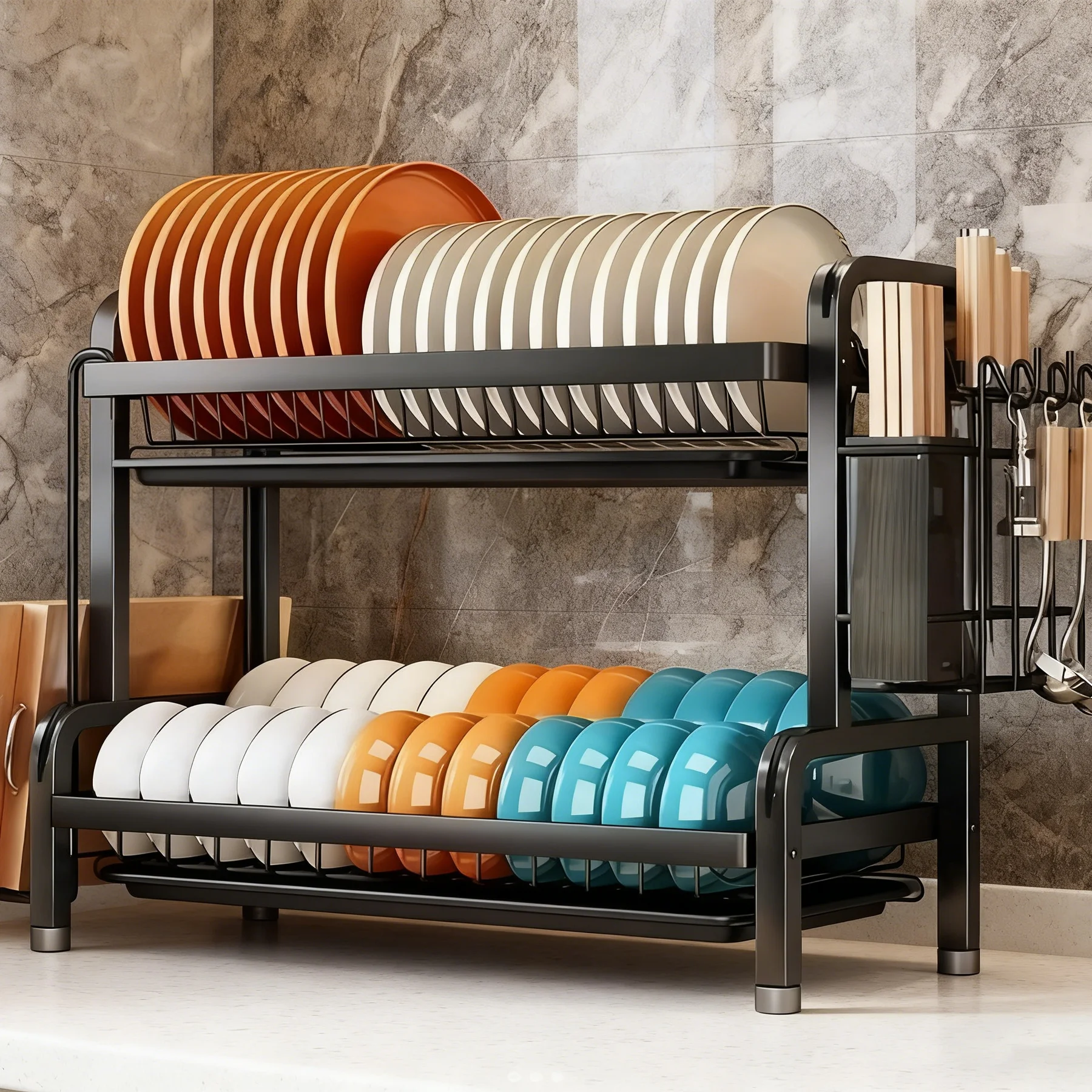 Vertical Dish Rack – Auto Draining – Steel Utensil Holder | KIMLUD