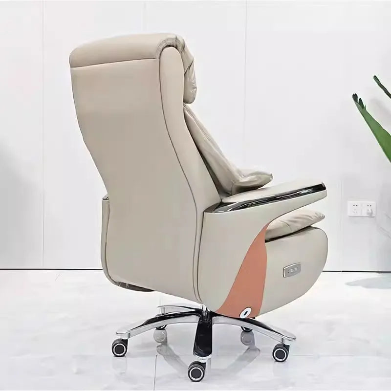 PU Leather Office Chair Ergonomic Reclining — Grey | KIMLUD