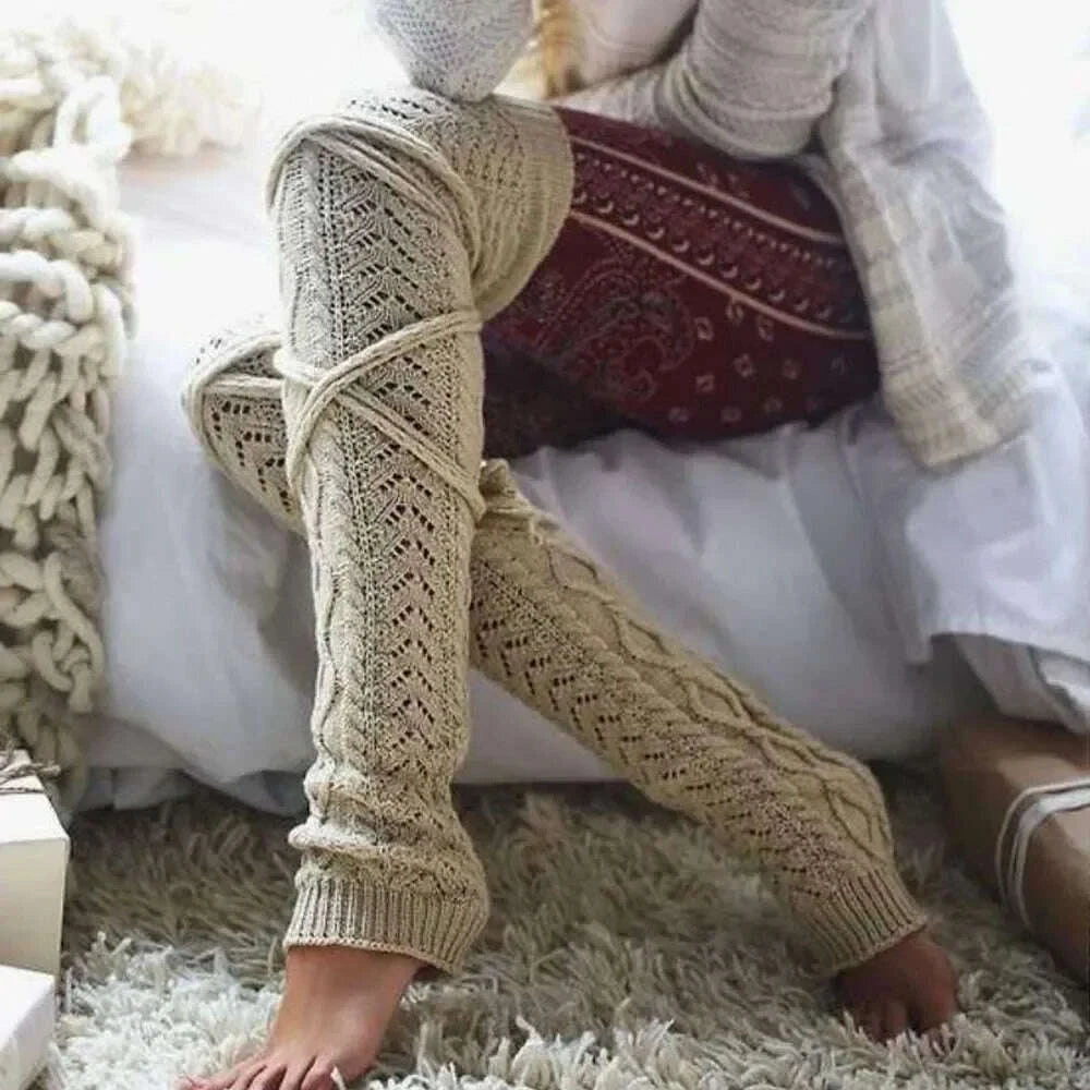 KIMLUD, Womens Leg Warmers Boots Gaiter Winter Ankle Warm Thermal Ladies Wool Above Knee High Socks Knitted Female Y2k Accessory Gothic, KIMLUD Womens Clothes