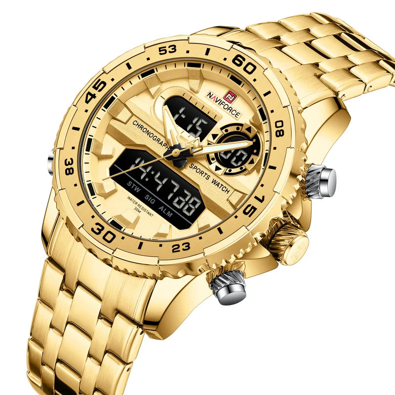 NAVIFORCE Fashion Brand Black Gold Men Watch Fashion Luxury Quartz Wrist Watches Sport Waterproof Stainless Steel Strap NF9234