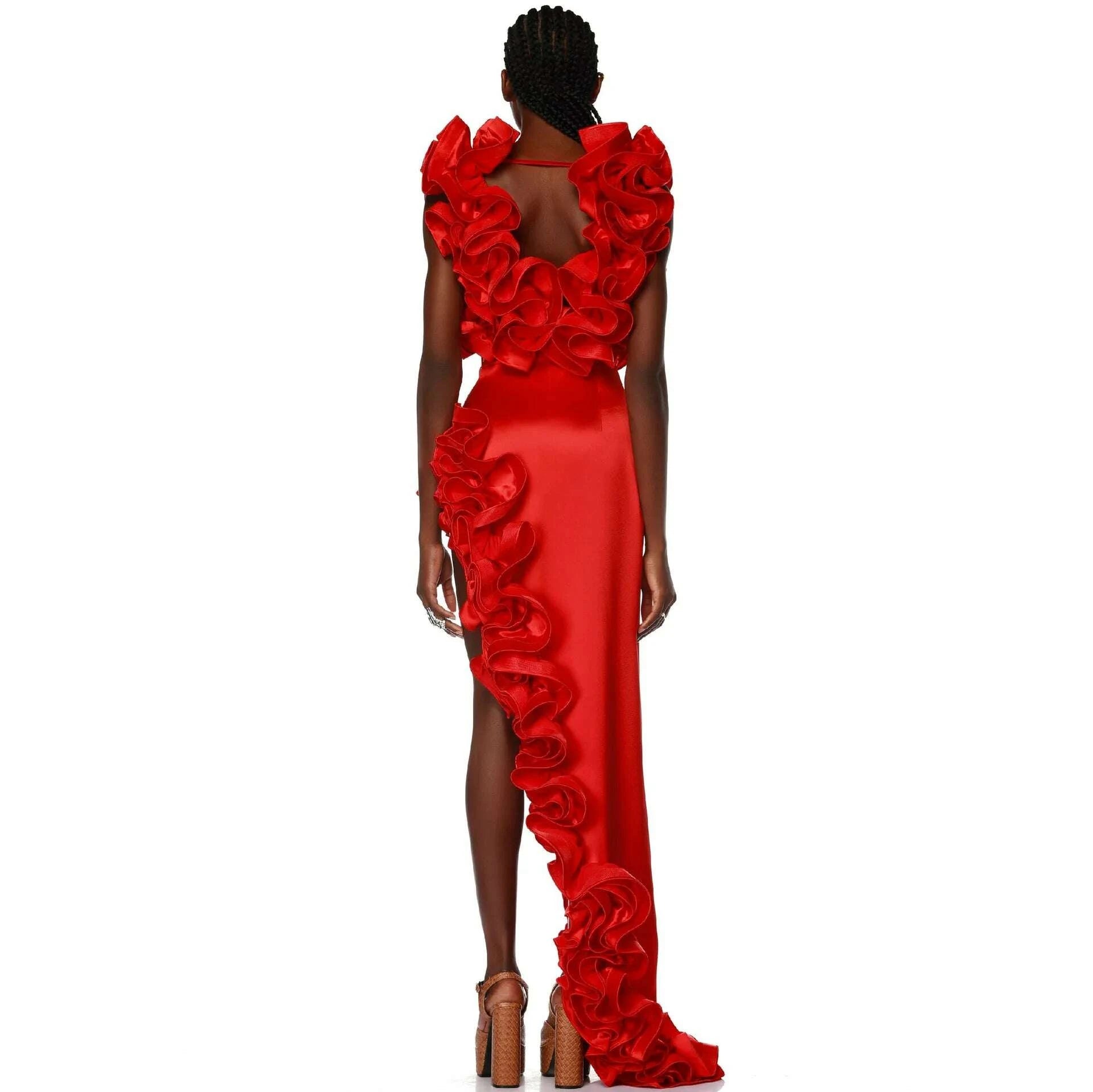 KIMLUD, CM.YAYA Women Sets Streetwear 2 Two-piece Suits Sexy Beach Holiday Ruffles Asymmetrical V-neck Bodysuit+Long Skirts Bikinis Sets, KIMLUD Womens Clothes