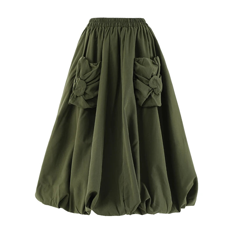 Skirt – High Elastic Waist – A-Line Silhouette – Khaki | KIMLUD