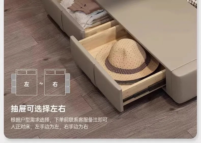 Minimalist Leather Storage Double Bed Modern Frame — Dove Gray | KIMLUD