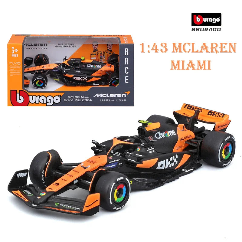 Bburago 1: 43 McLaren 2024 MCL38 Miami GP Formula Racing Alloy Car Model Toy
